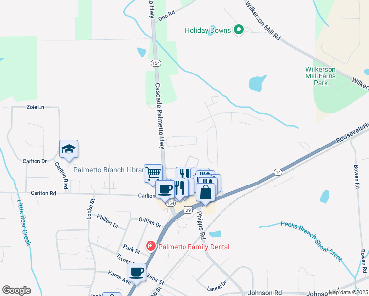 map of restaurants, bars, coffee shops, grocery stores, and more near 539 Magnolia Circle in Palmetto