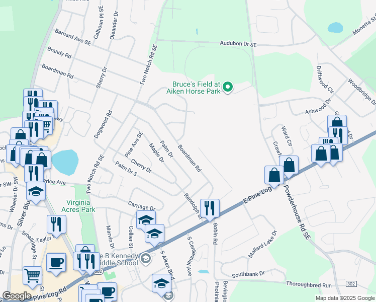 map of restaurants, bars, coffee shops, grocery stores, and more near 622 Boardman Road in Aiken