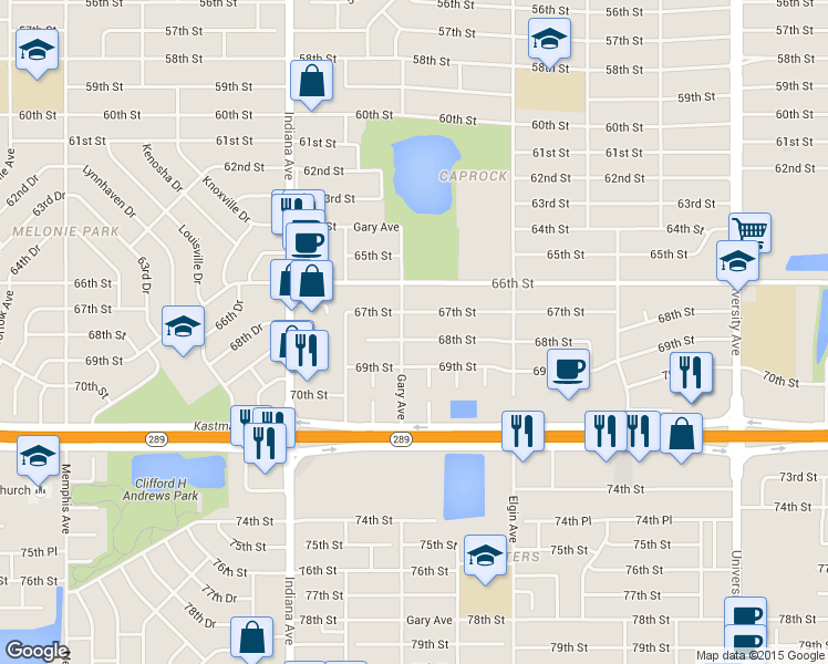 map of restaurants, bars, coffee shops, grocery stores, and more near 3030-3032 68th Street in Lubbock