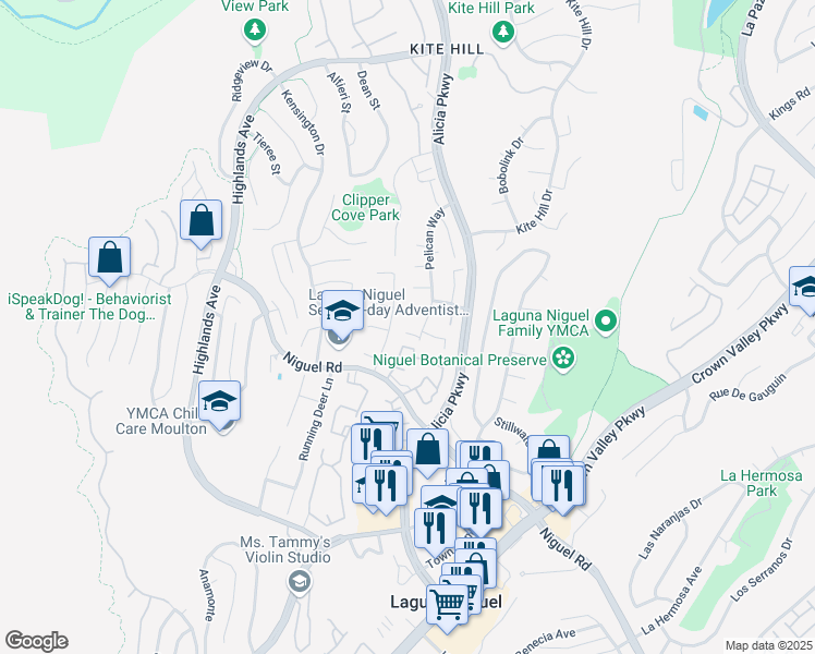 map of restaurants, bars, coffee shops, grocery stores, and more near 23675 Blue Fin Cove in Laguna Niguel