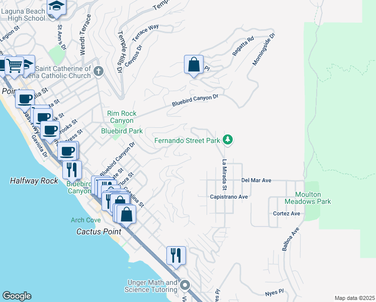 map of restaurants, bars, coffee shops, grocery stores, and more near 829 Diamond Street in Laguna Beach