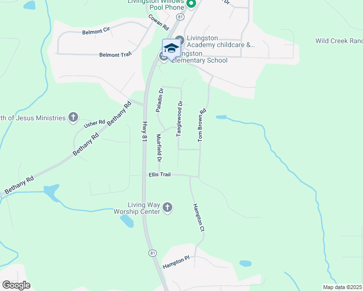 map of restaurants, bars, coffee shops, grocery stores, and more near 50 Tanglewood Drive in Covington