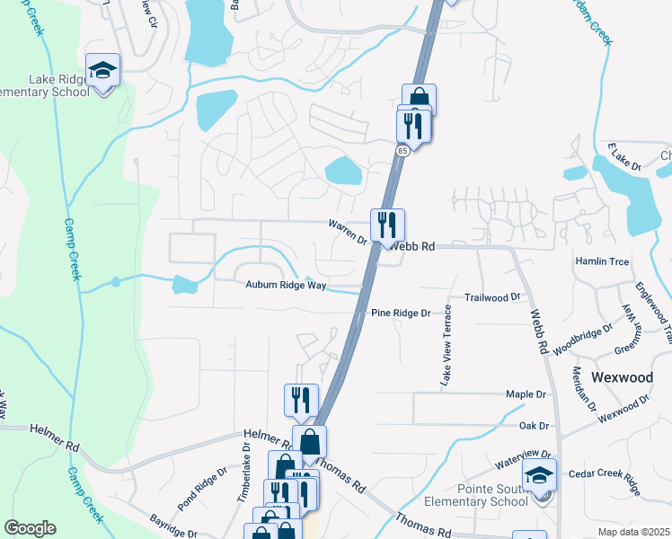 map of restaurants, bars, coffee shops, grocery stores, and more near 8151 Georgia 85 in Riverdale