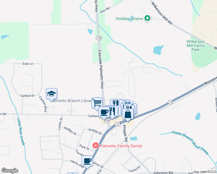 map of restaurants, bars, coffee shops, grocery stores, and more near 8112-8282 Cascade Palmetto Highway in Palmetto