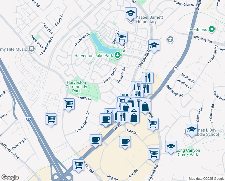 map of restaurants, bars, coffee shops, grocery stores, and more near 40468 Charleston Street in Temecula