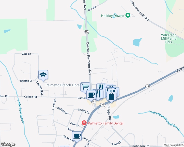 map of restaurants, bars, coffee shops, grocery stores, and more near 8112-8282 Cascade Palmetto Highway in Palmetto