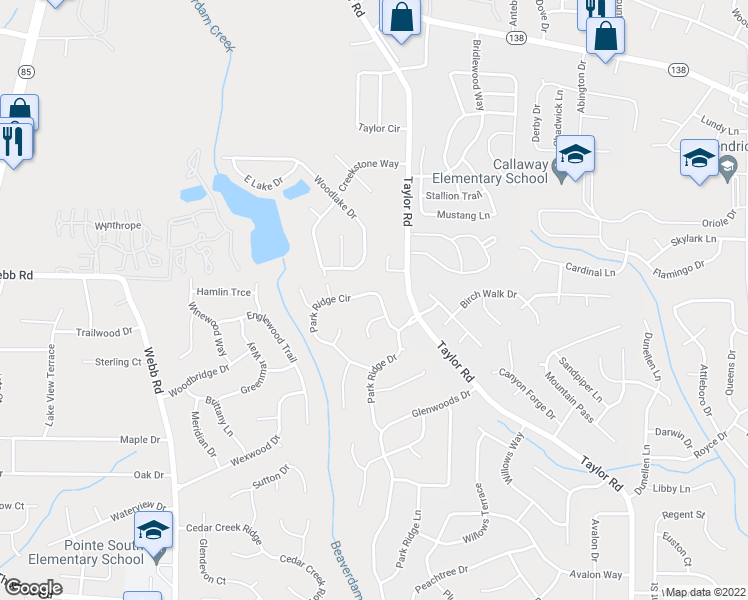 map of restaurants, bars, coffee shops, grocery stores, and more near 342 Park Ridge Circle in Riverdale