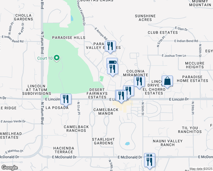 map of restaurants, bars, coffee shops, grocery stores, and more near 109 Marriot Resort Hotel Condominium in Paradise Valley