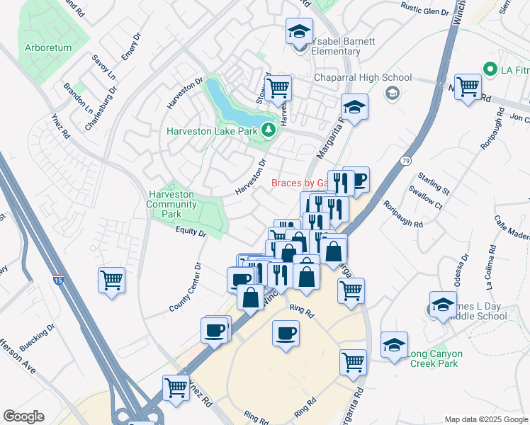 map of restaurants, bars, coffee shops, grocery stores, and more near 28929 Kennebunk Court in Temecula