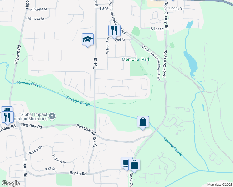 map of restaurants, bars, coffee shops, grocery stores, and more near 202 Misty Ridge Trail in Stockbridge