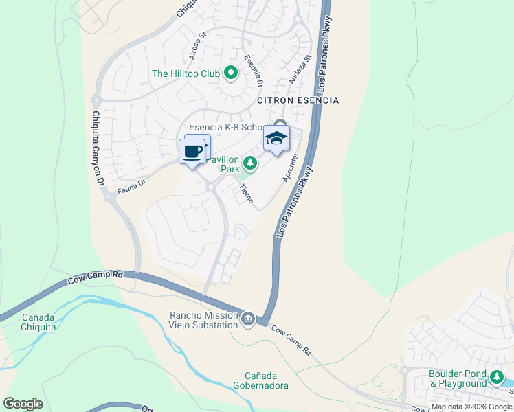 map of restaurants, bars, coffee shops, grocery stores, and more near 29619 Tierno in Trabuco Canyon