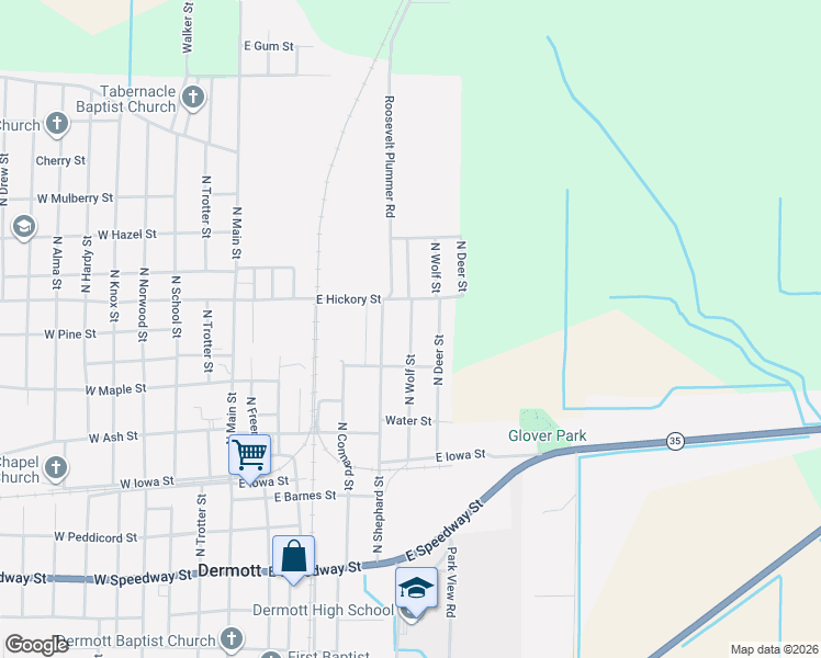 map of restaurants, bars, coffee shops, grocery stores, and more near 615 North Shephard Street in Dermott