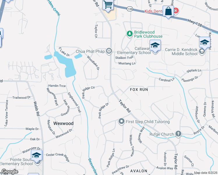 map of restaurants, bars, coffee shops, grocery stores, and more near 8135 Taylor Road in Riverdale