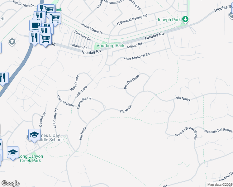 map of restaurants, bars, coffee shops, grocery stores, and more near 3015 Vía De La Mesa in Temecula