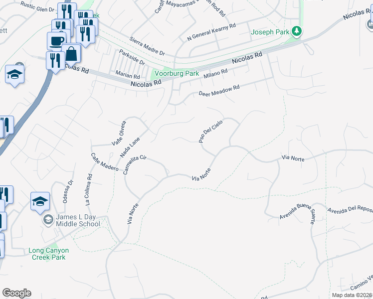 map of restaurants, bars, coffee shops, grocery stores, and more near 3015 Vía De La Mesa in Temecula