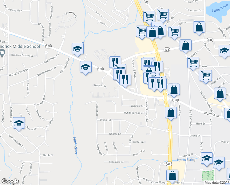map of restaurants, bars, coffee shops, grocery stores, and more near 636 North Avenue in Jonesboro