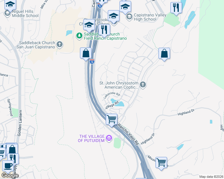 map of restaurants, bars, coffee shops, grocery stores, and more near 29605 Fairglen Court in San Juan Capistrano