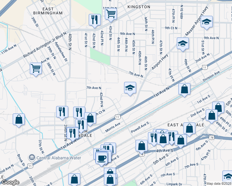 map of restaurants, bars, coffee shops, grocery stores, and more near 529 43rd Street North in Birmingham