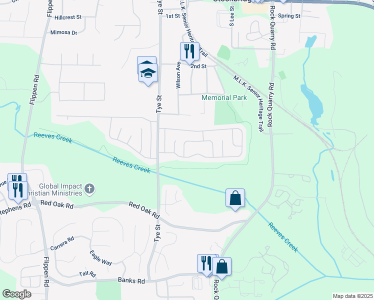 map of restaurants, bars, coffee shops, grocery stores, and more near 239 Misty Ridge Trail in Stockbridge