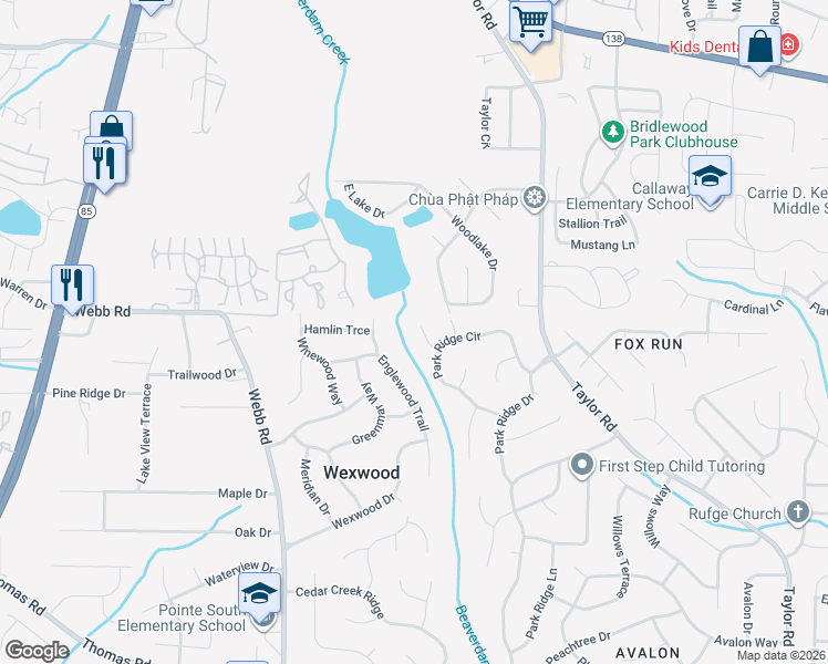 map of restaurants, bars, coffee shops, grocery stores, and more near 8115 Creekstone Court in Riverdale