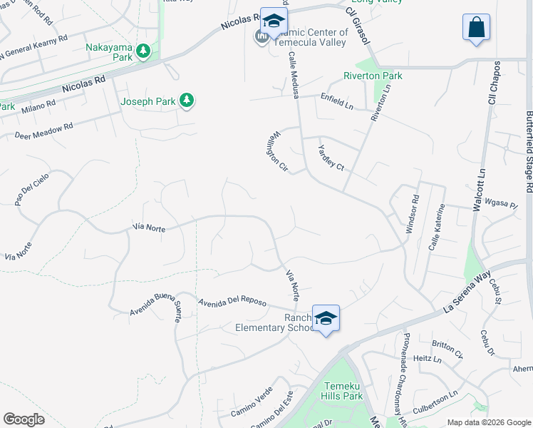 map of restaurants, bars, coffee shops, grocery stores, and more near 31080 Vía Norte in Temecula