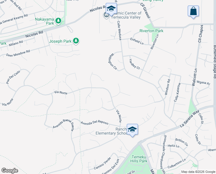 map of restaurants, bars, coffee shops, grocery stores, and more near 31080 Vía Norte in Temecula