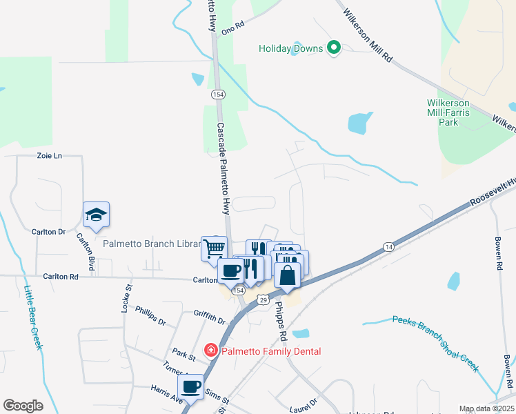 map of restaurants, bars, coffee shops, grocery stores, and more near 538 Magnolia Circle in Palmetto