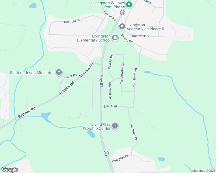 map of restaurants, bars, coffee shops, grocery stores, and more near 65 Muirfield Drive in Covington