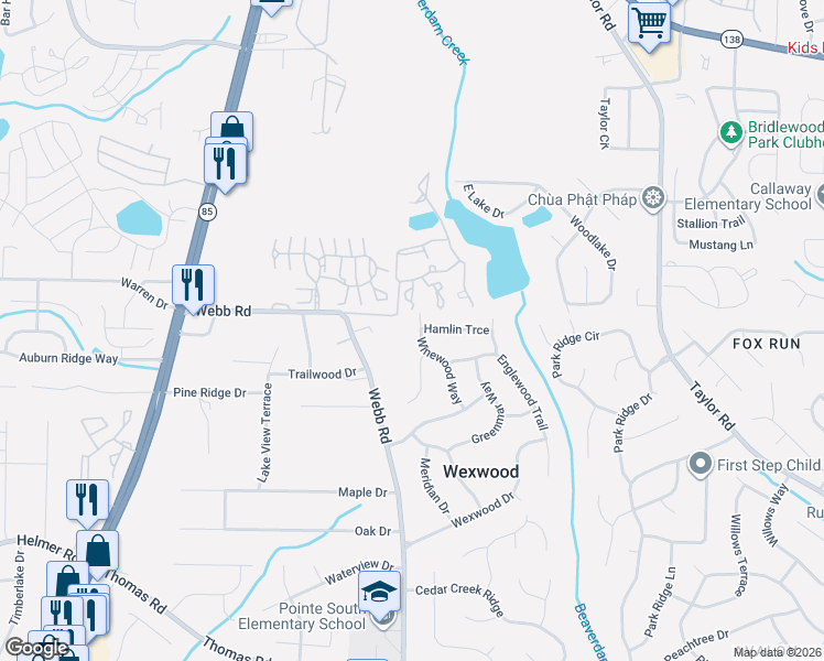 map of restaurants, bars, coffee shops, grocery stores, and more near 8138 Winewood Way in Riverdale