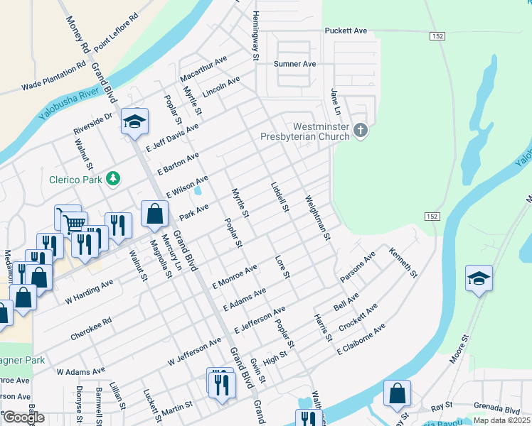 map of restaurants, bars, coffee shops, grocery stores, and more near 403 East Cleveland Avenue in Greenwood