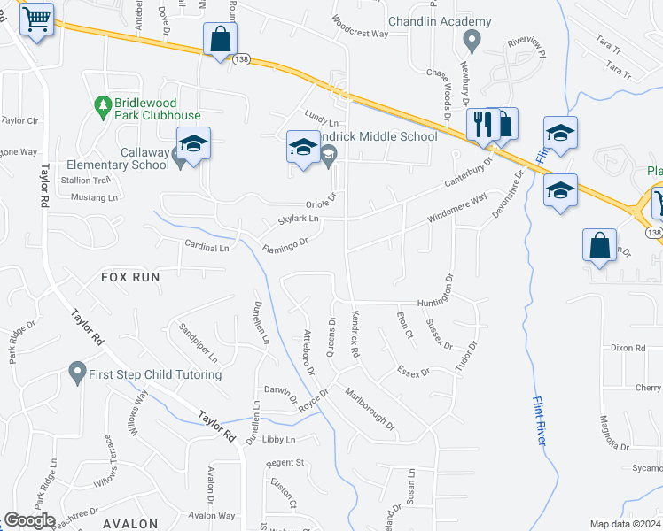 map of restaurants, bars, coffee shops, grocery stores, and more near 8075 Attleboro Drive in Jonesboro