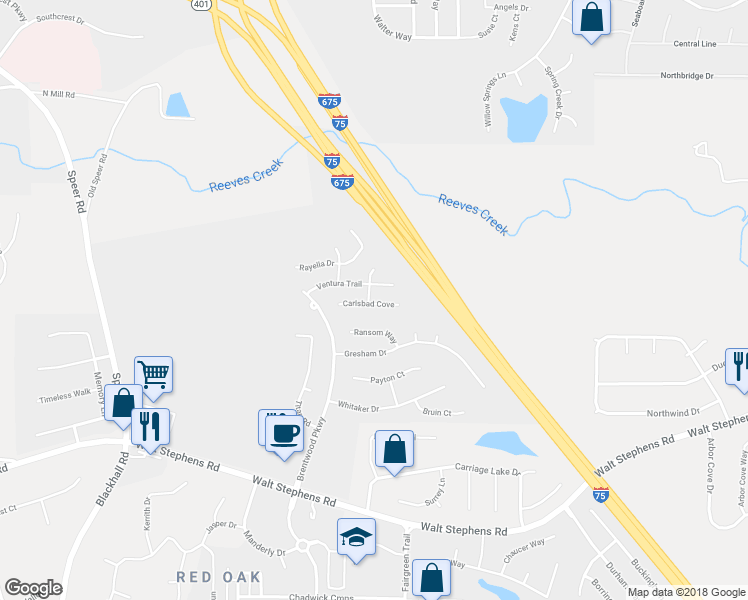 map of restaurants, bars, coffee shops, grocery stores, and more near 600 Jeans Circle in Stockbridge