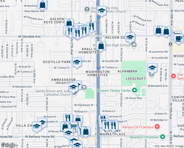 map of restaurants, bars, coffee shops, grocery stores, and more near 6540 North Black Canyon Highway in Phoenix