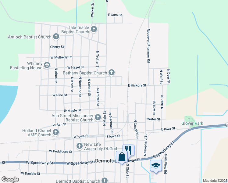 map of restaurants, bars, coffee shops, grocery stores, and more near 499 North Walnut Street in Dermott