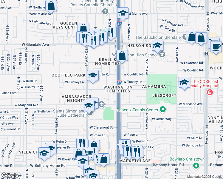 map of restaurants, bars, coffee shops, grocery stores, and more near 2520 West McLellan Boulevard in Phoenix