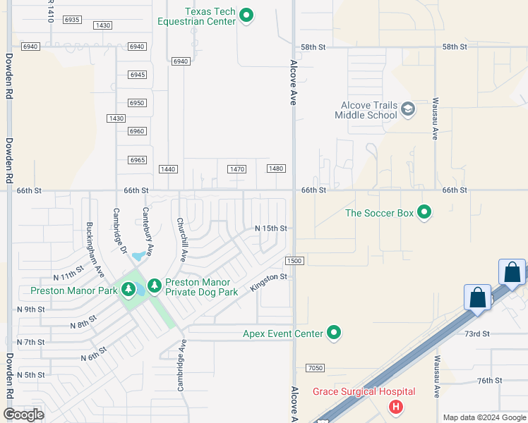map of restaurants, bars, coffee shops, grocery stores, and more near 1509 Windsor Avenue in Wolfforth
