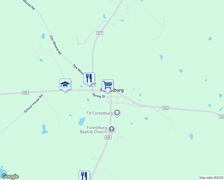 map of restaurants, bars, coffee shops, grocery stores, and more near in Forestburg