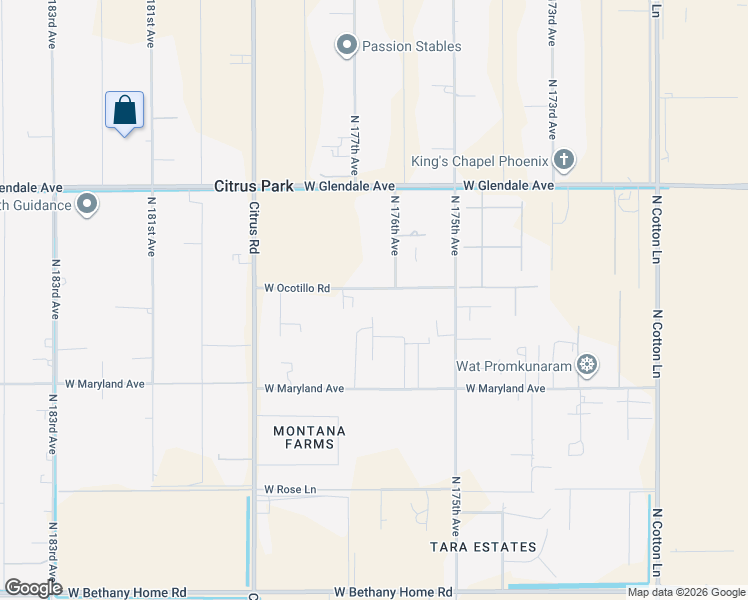 map of restaurants, bars, coffee shops, grocery stores, and more near 6634 North 176th Avenue in Waddell