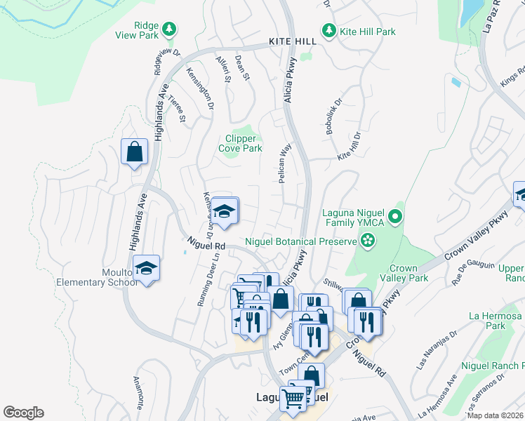 map of restaurants, bars, coffee shops, grocery stores, and more near 29672 Michelis Street in Laguna Niguel
