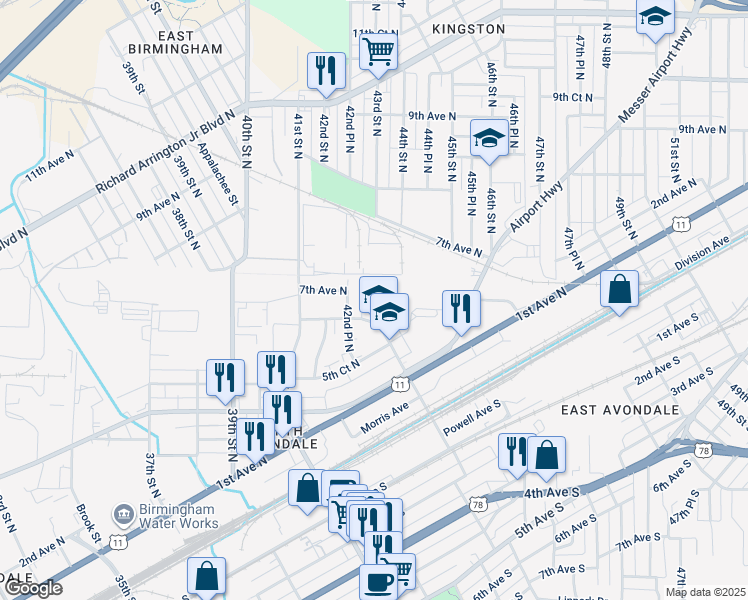 map of restaurants, bars, coffee shops, grocery stores, and more near 549 43rd Street North in Birmingham