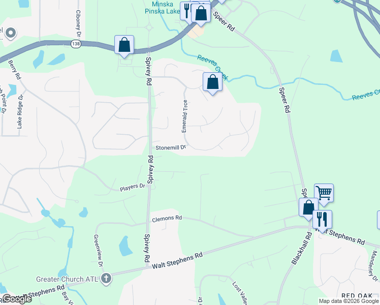 map of restaurants, bars, coffee shops, grocery stores, and more near 391 Emerald Trce in Jonesboro
