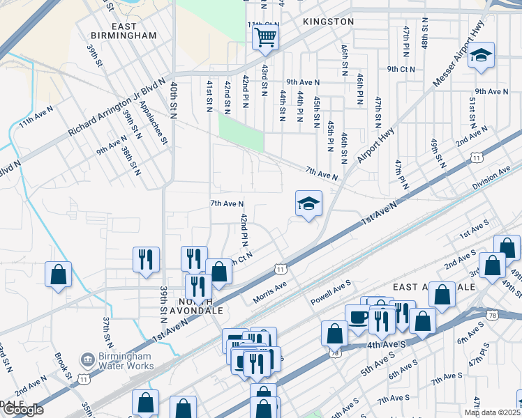 map of restaurants, bars, coffee shops, grocery stores, and more near 549 43rd Street North in Birmingham