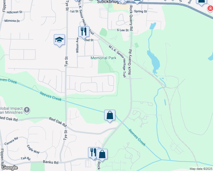 map of restaurants, bars, coffee shops, grocery stores, and more near 910 Moonlit Crescent in Stockbridge