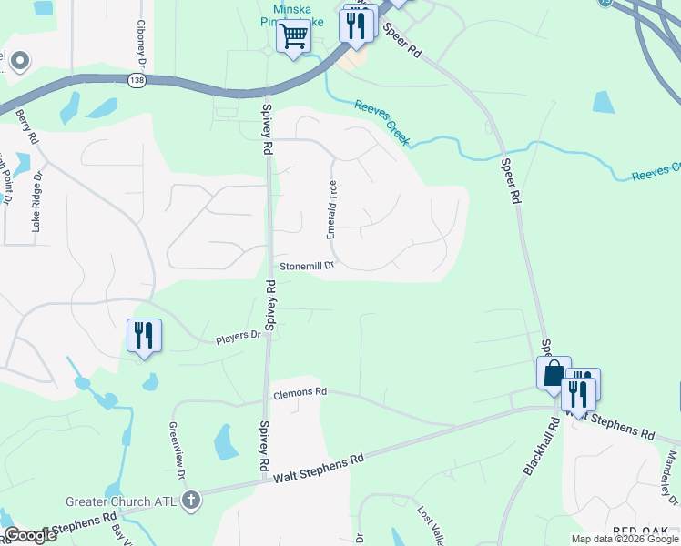 map of restaurants, bars, coffee shops, grocery stores, and more near 391 Emerald Trce in Jonesboro