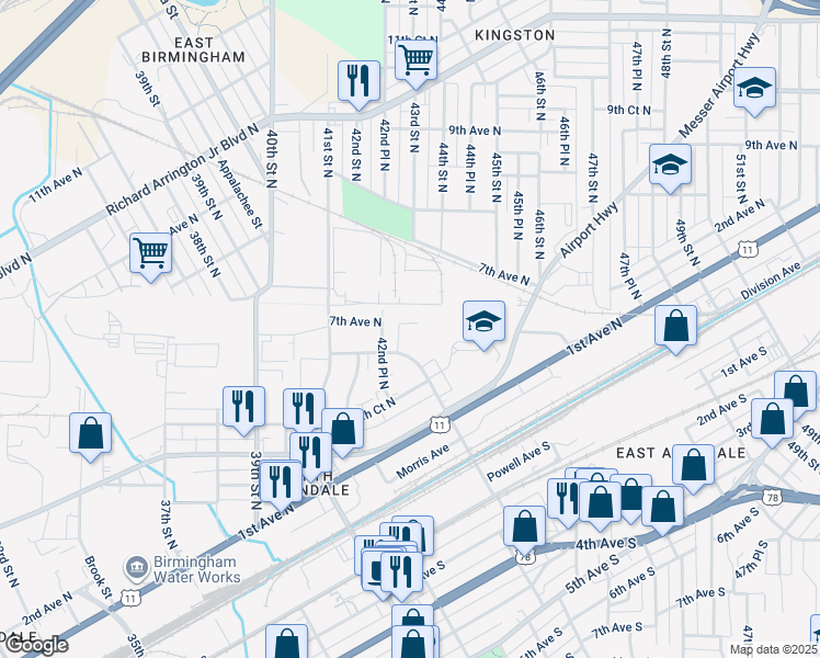 map of restaurants, bars, coffee shops, grocery stores, and more near 749 41st Street North in Birmingham