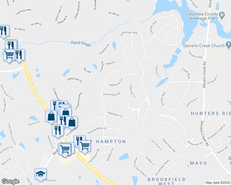 map of restaurants, bars, coffee shops, grocery stores, and more near 321 Gloucester Road in Martinez