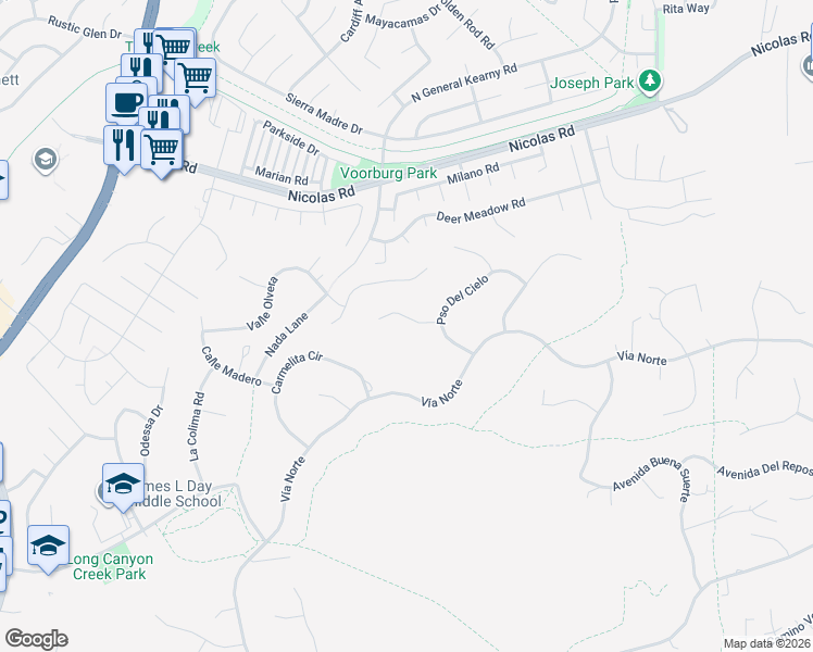 map of restaurants, bars, coffee shops, grocery stores, and more near 3015 Vía De La Mesa in Temecula