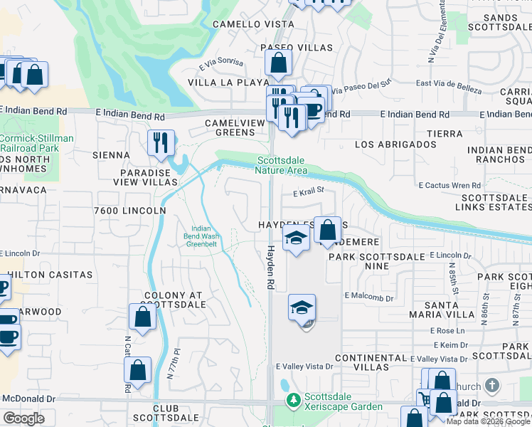 map of restaurants, bars, coffee shops, grocery stores, and more near 6643 North 79th Place in Scottsdale