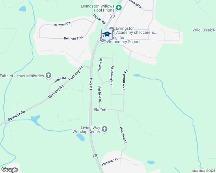 map of restaurants, bars, coffee shops, grocery stores, and more near 85 Tanglewood Drive in Covington