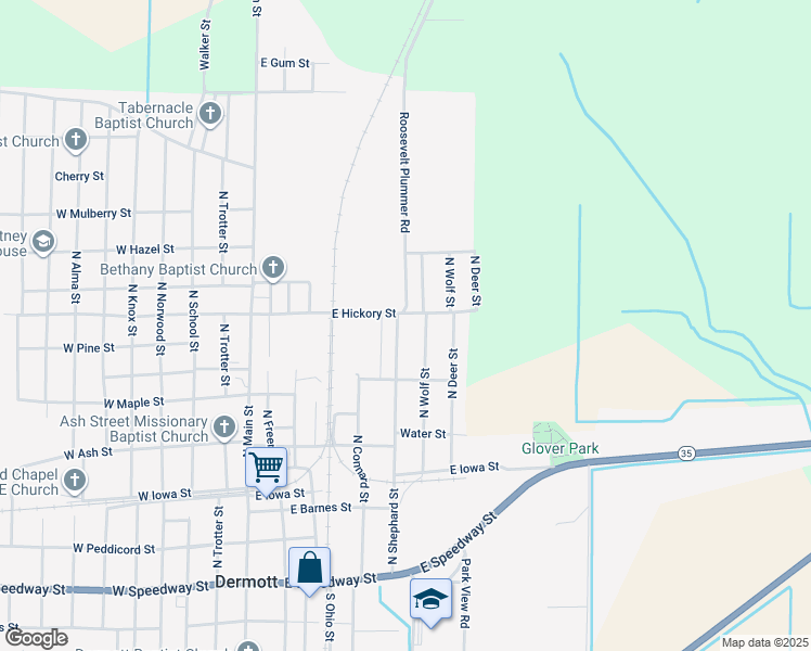 map of restaurants, bars, coffee shops, grocery stores, and more near 705 North Shephard Street in Dermott